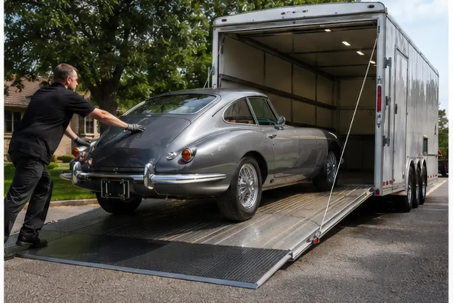 Customer and driver reviewing a vehicle inspection